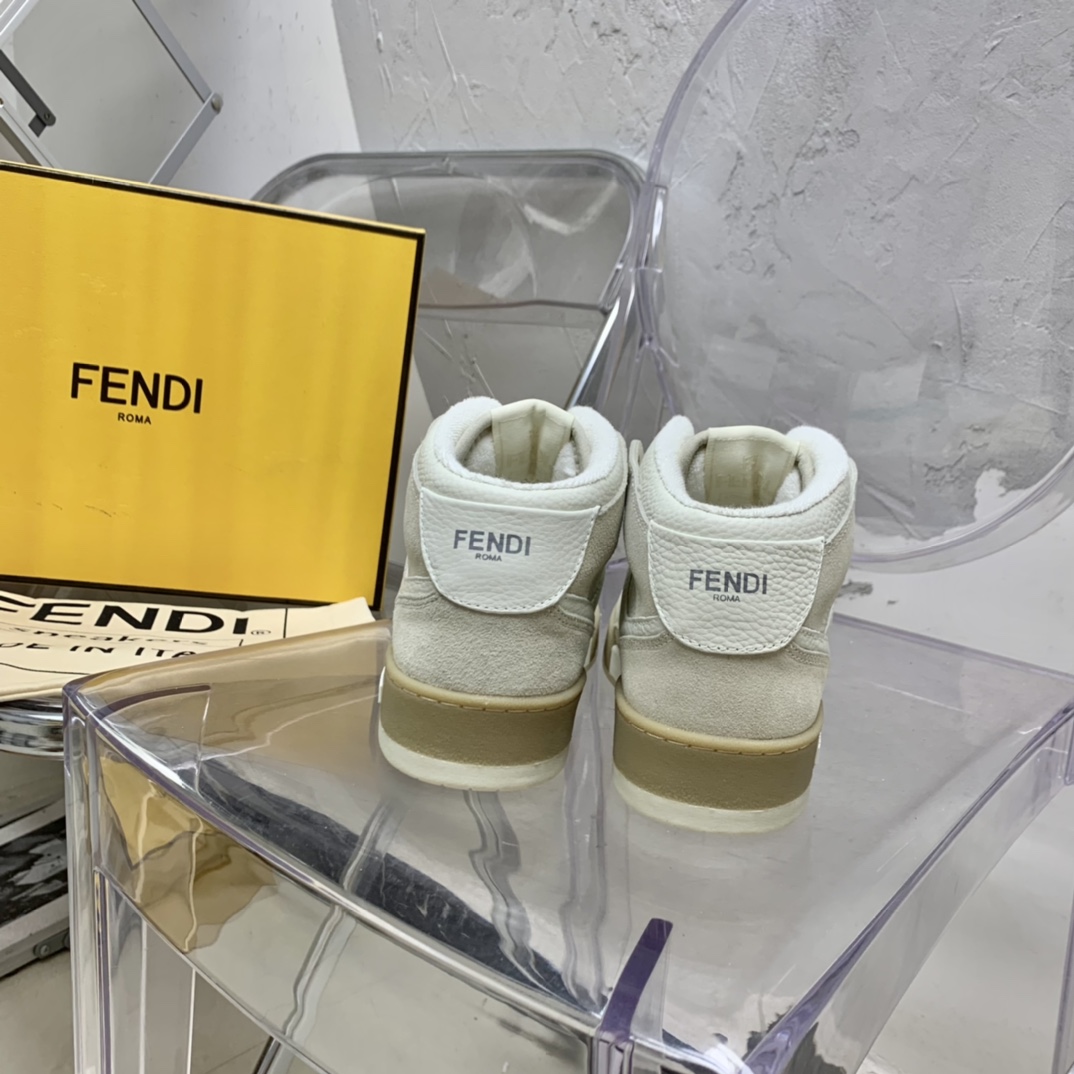 Fendi Match White Leather High-Tops - DesignerGu