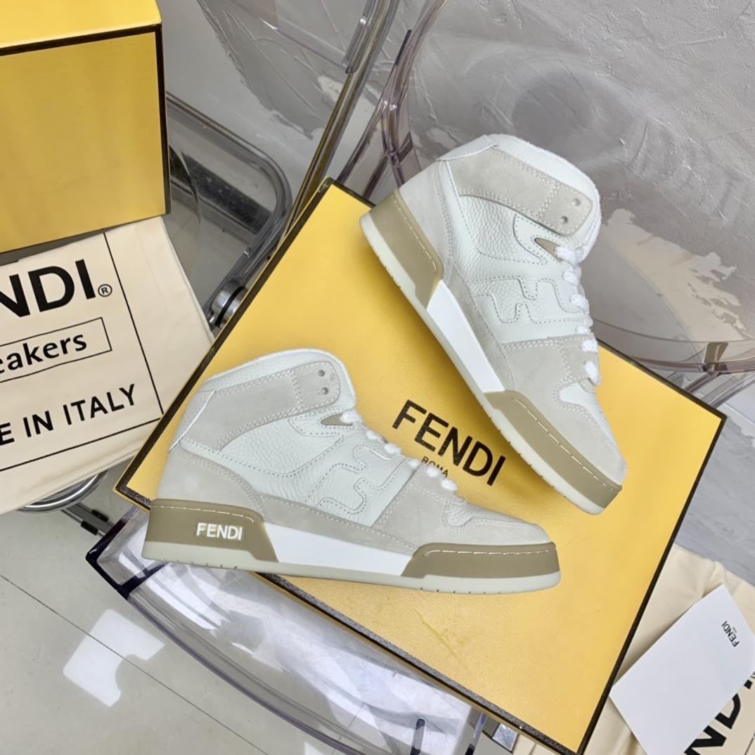 Fendi Match White Leather High-Tops - DesignerGu