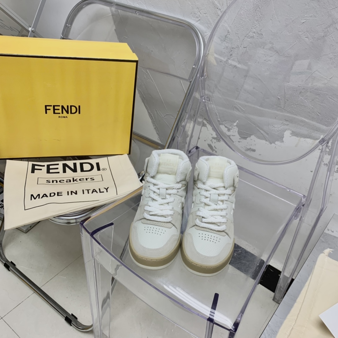 Fendi Match White Leather High-Tops - DesignerGu