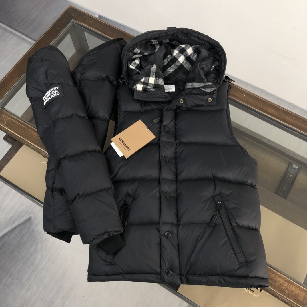 Burberry Hooded Quilted Nylon Down Jacket With Detachable Sleeves - DesignerGu