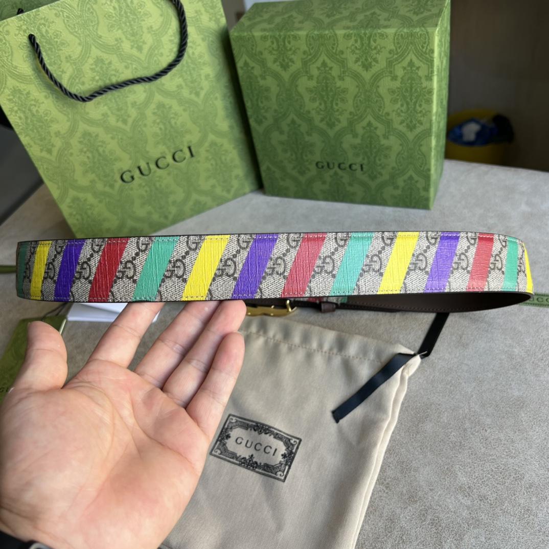 Gucci Striped Belt With Double G - DesignerGu