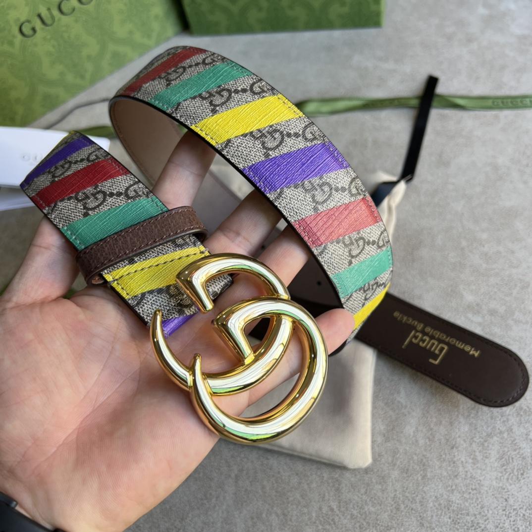 Gucci Striped Belt With Double G - DesignerGu