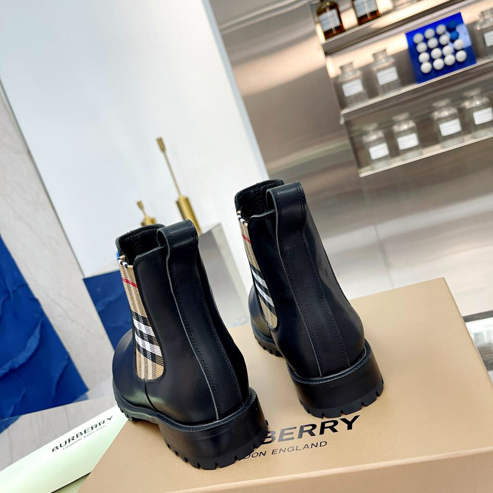 Burberry Vintage Check Detail Leather Chelsea Boots - DesignerGu