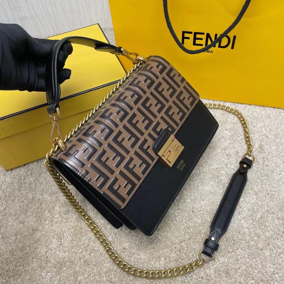 Fendi Kan I Black Leather Bag (25-17-10cm)   - DesignerGu