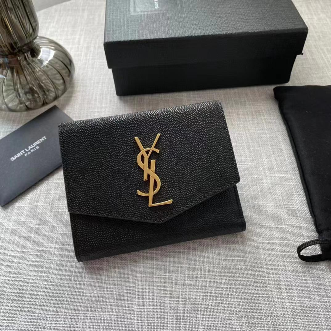 Saint Laurent Uptown Compact Wallet In Grain De Poudre Embossed Leather(12-10-3cm) - DesignerGu