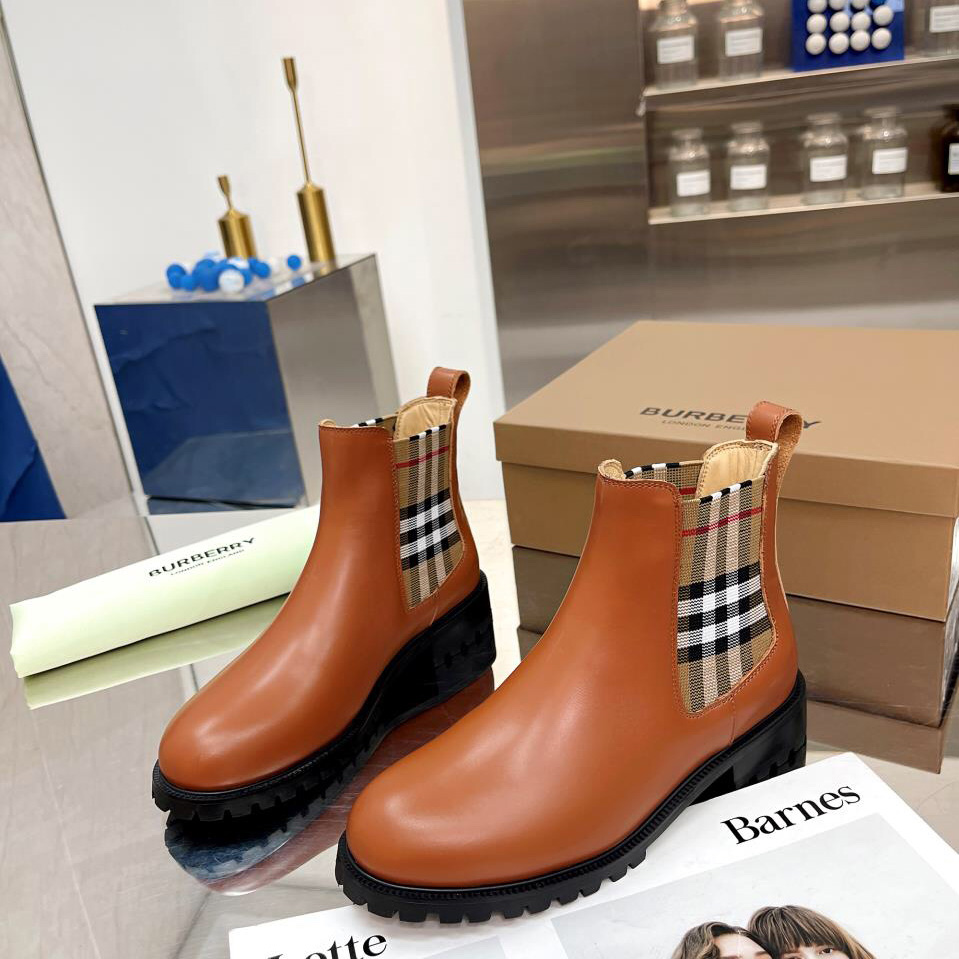 Burberry Vintage Check Detail Leather Chelsea Boots - DesignerGu