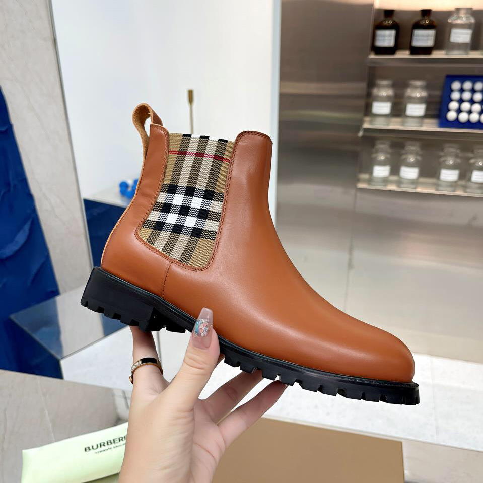 Burberry Vintage Check Detail Leather Chelsea Boots - DesignerGu