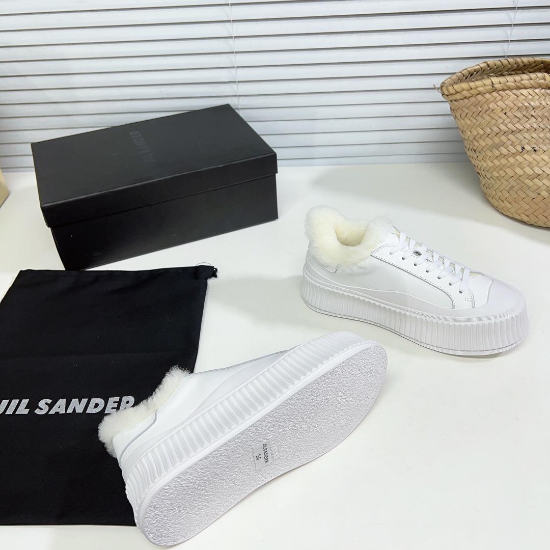 JIl Sander Leather Sneakers With Vulcanized Rubber Sole - DesignerGu