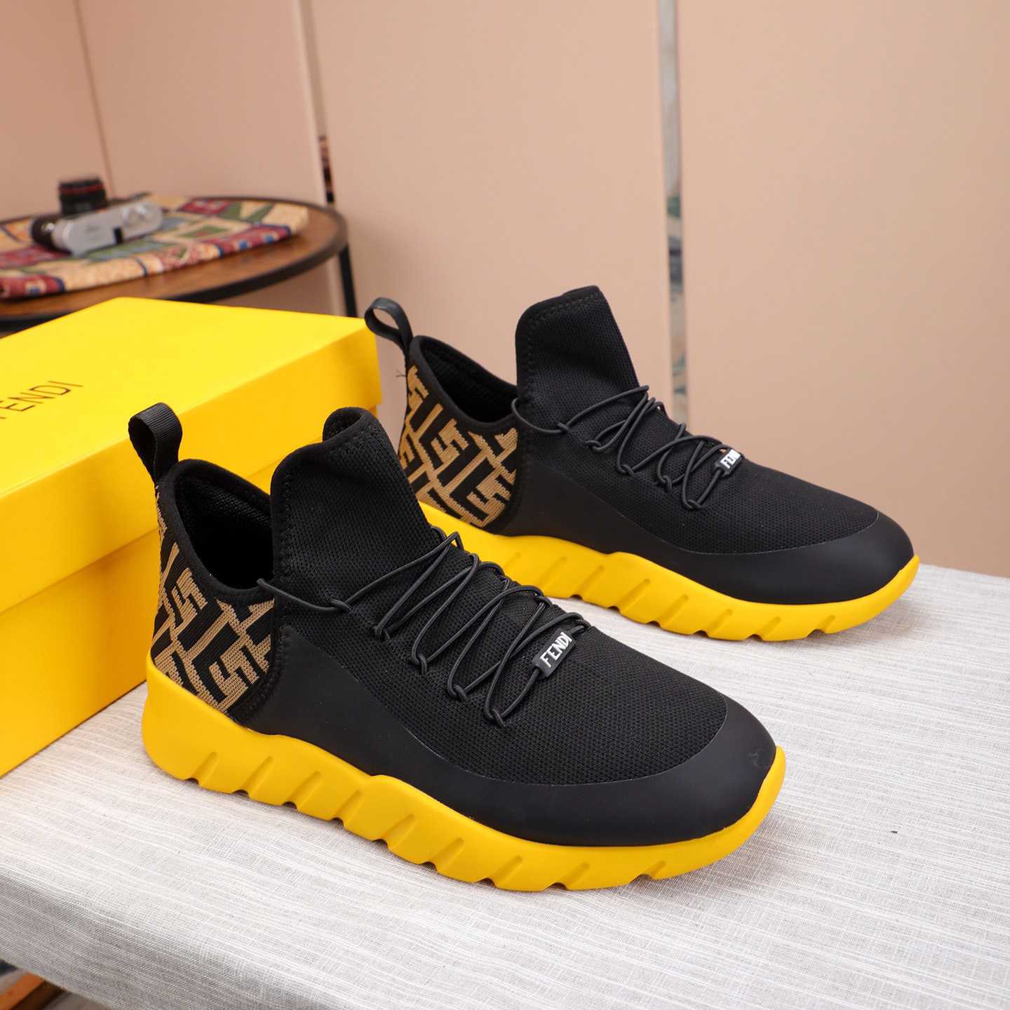 Fendi Black Tech Mesh High-Tops Sneakers - DesignerGu