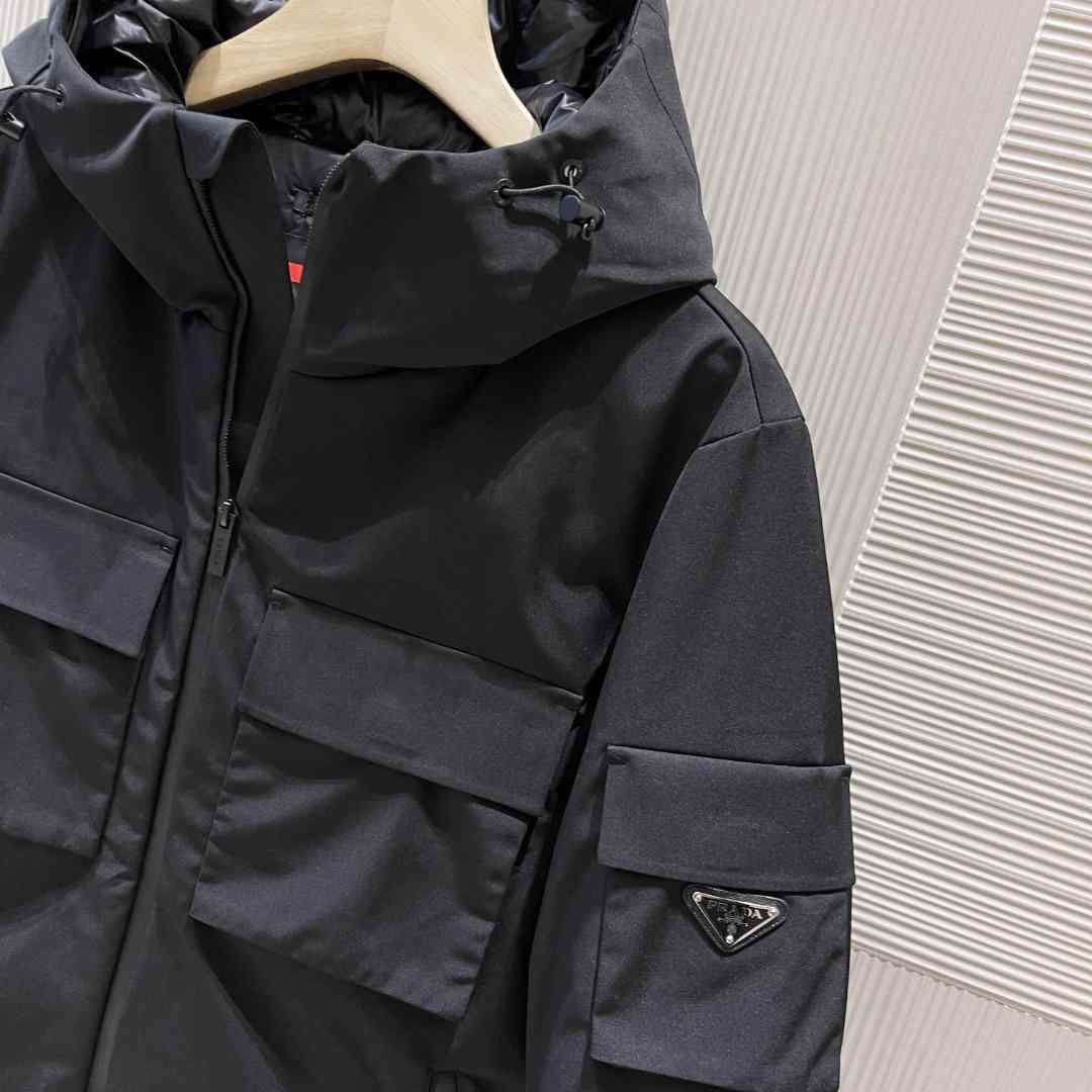 Prada Logo Hooded Puffer Jacket - DesignerGu