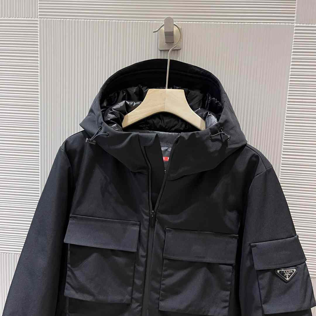 Prada Logo Hooded Puffer Jacket - DesignerGu