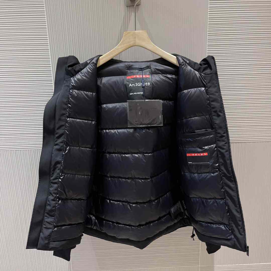 Prada Logo Hooded Puffer Jacket - DesignerGu