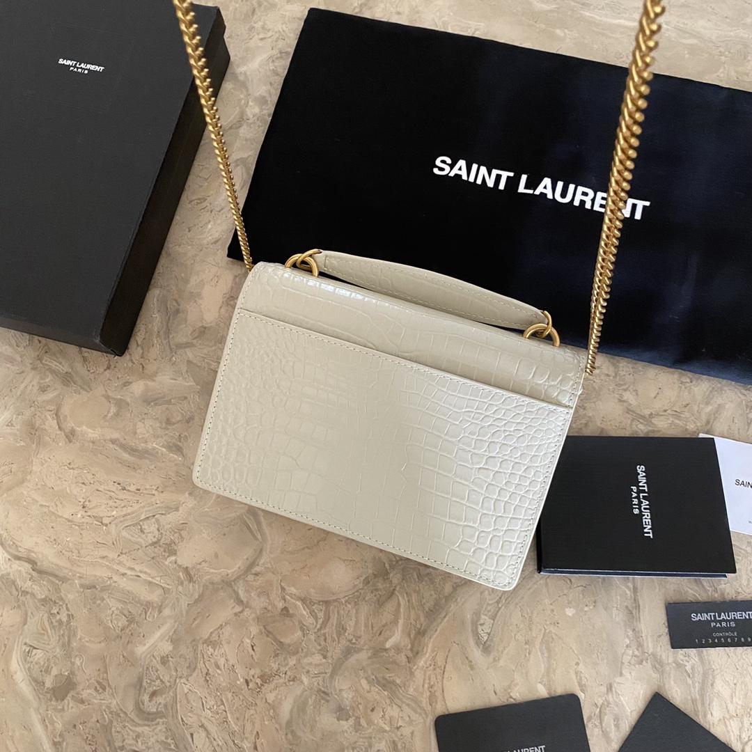 Saint Laurent Sunset Chain Wallet In Crocodile-Embossed Shiny Leather - DesignerGu