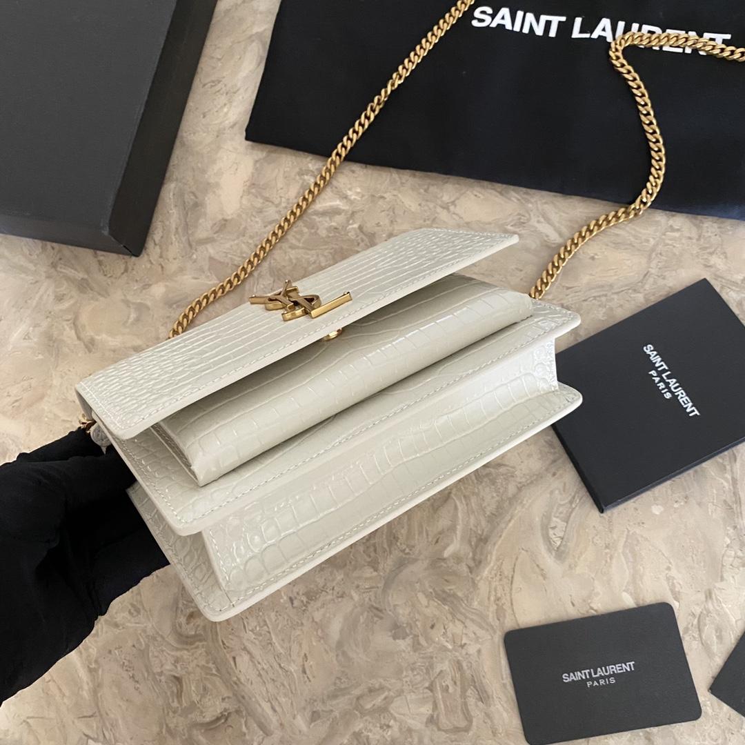 Saint Laurent Sunset Chain Wallet In Crocodile-Embossed Shiny Leather - DesignerGu