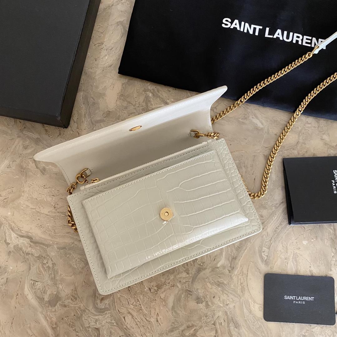 Saint Laurent Sunset Chain Wallet In Crocodile-Embossed Shiny Leather - DesignerGu