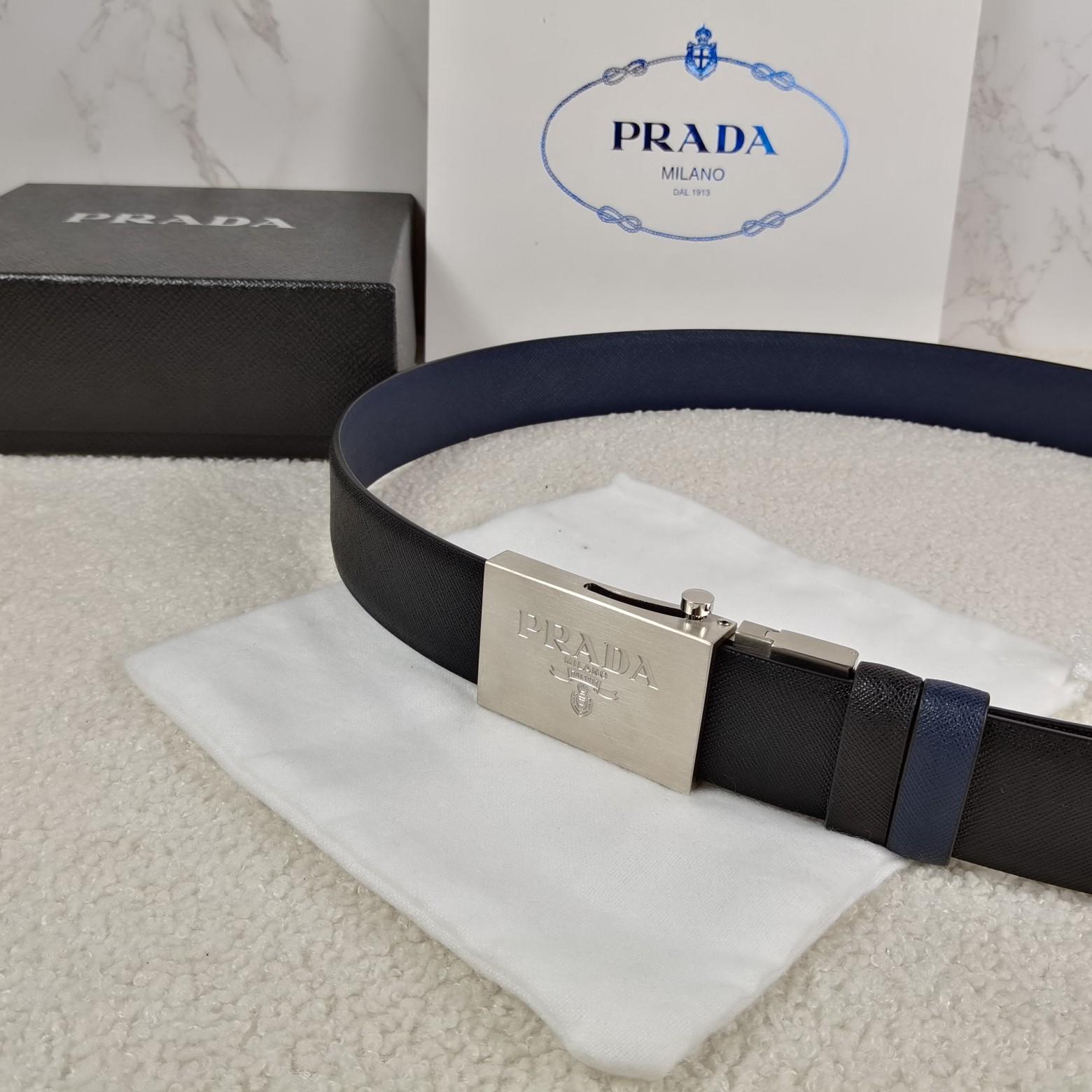 Prada Saffiano Leather Reversible Belt - DesignerGu