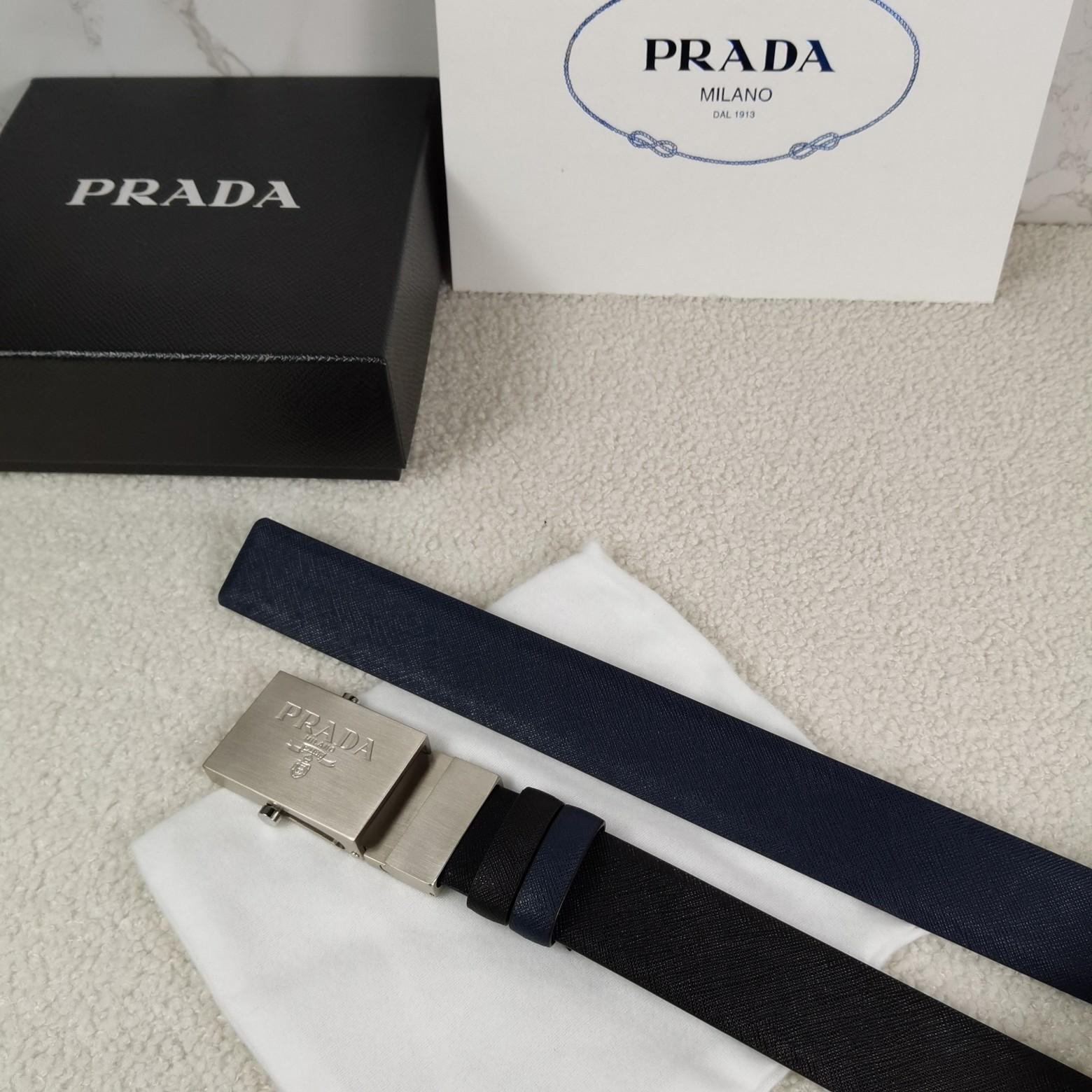 Prada Saffiano Leather Reversible Belt - DesignerGu