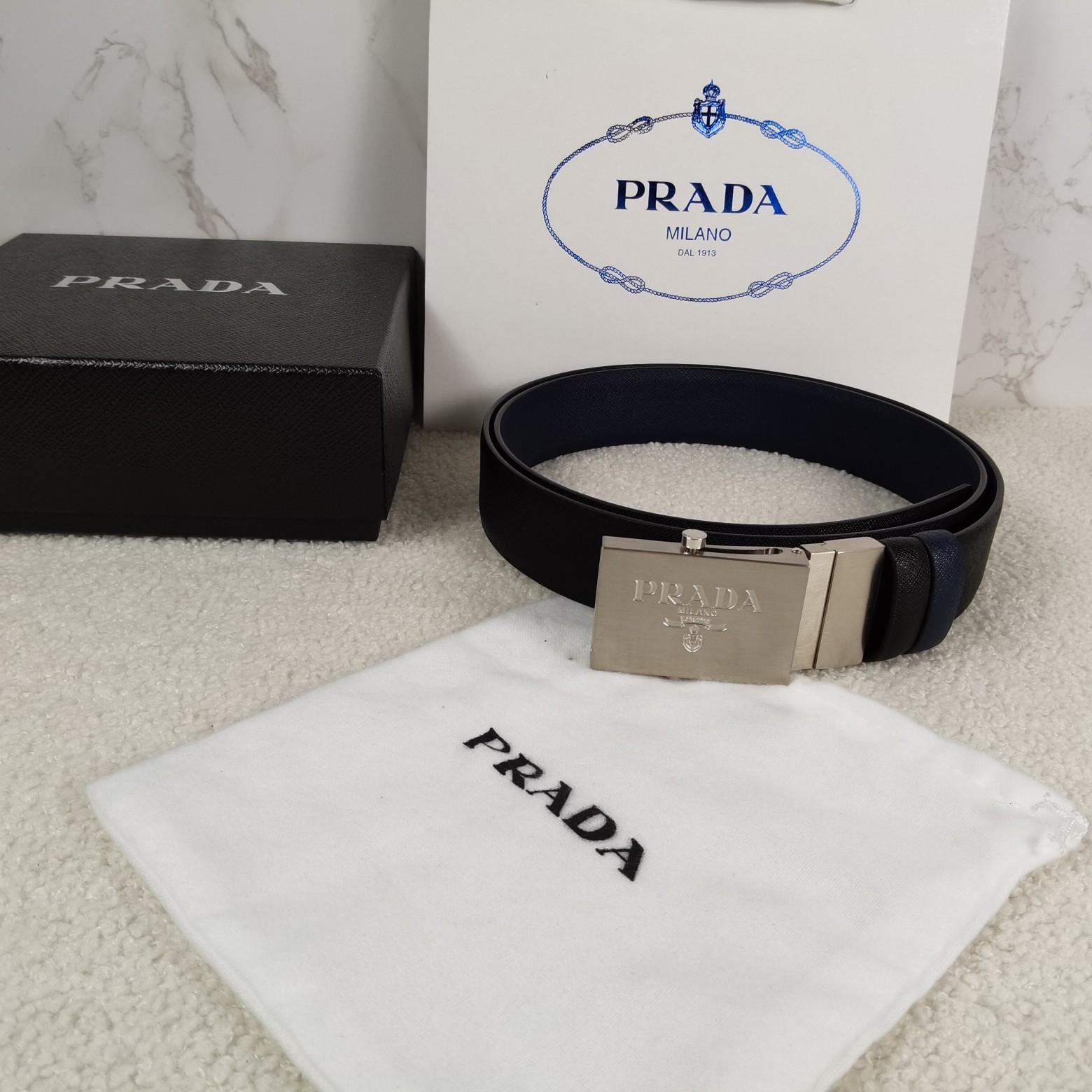 Prada Saffiano Leather Reversible Belt - DesignerGu