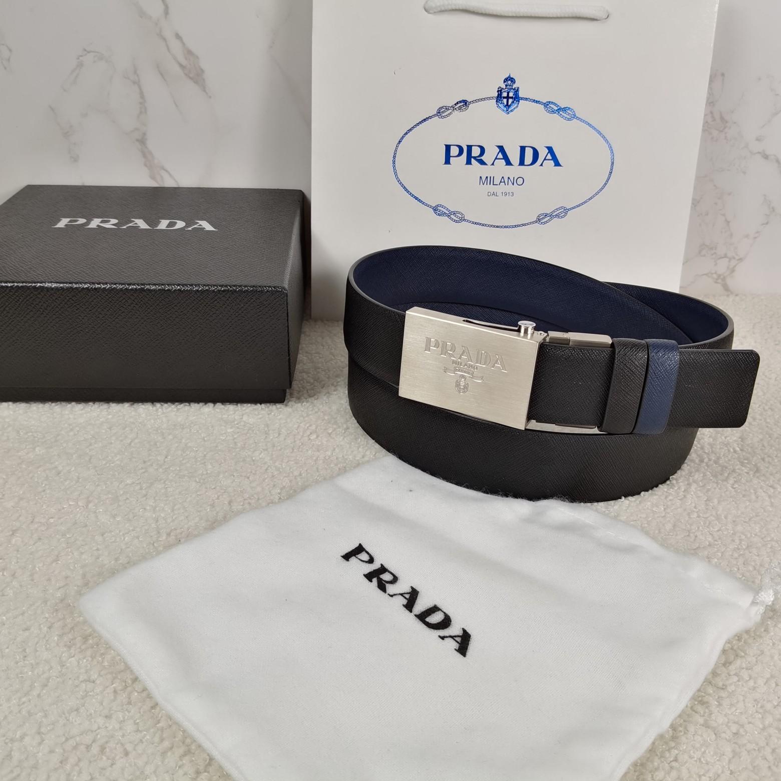 Prada Saffiano Leather Reversible Belt - DesignerGu