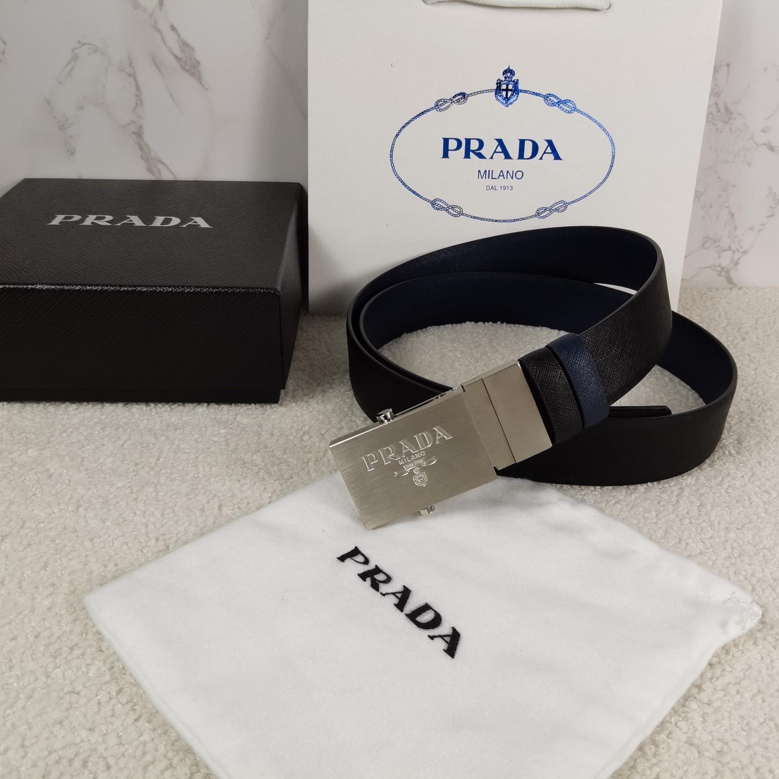 Prada Saffiano Leather Reversible Belt - DesignerGu