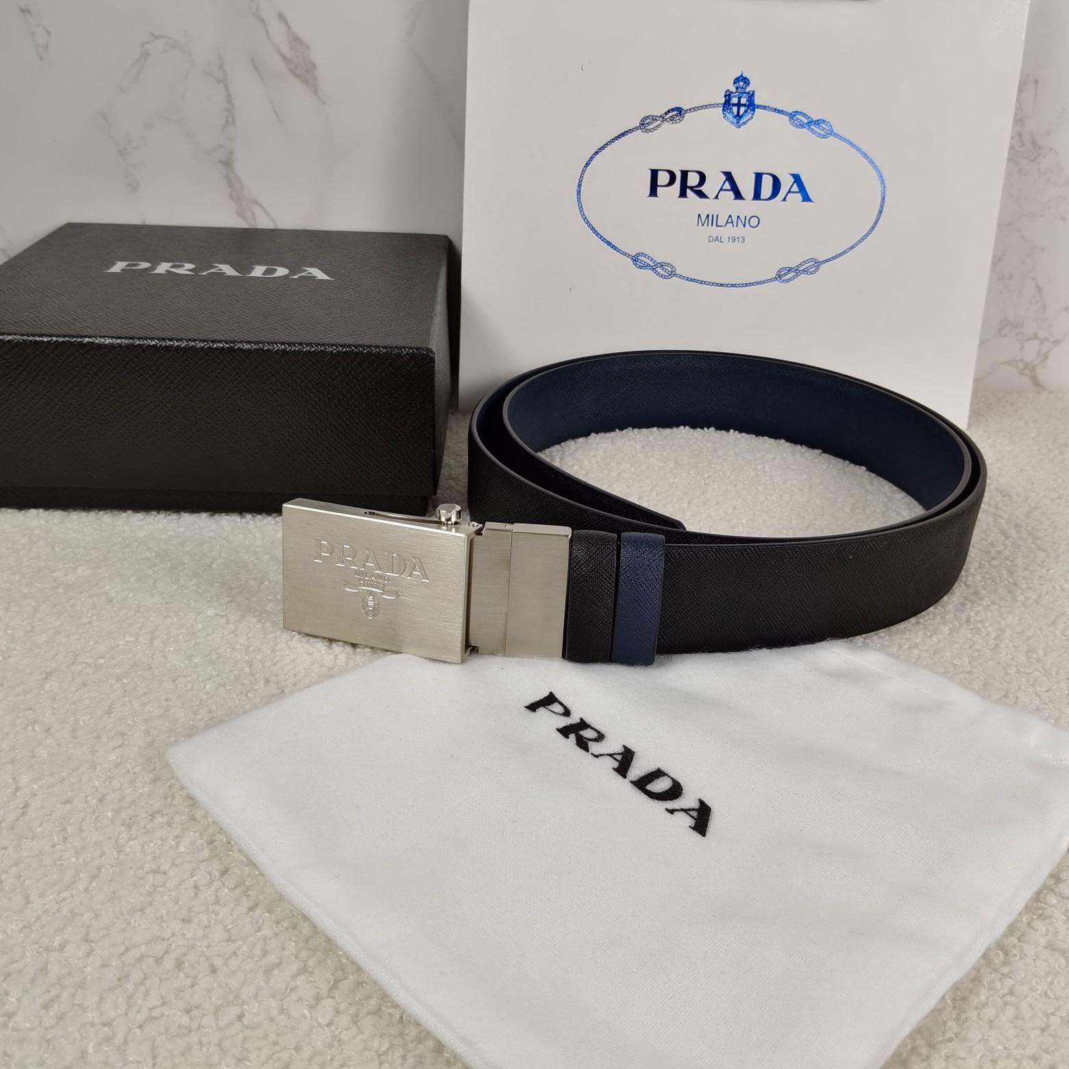 Prada Saffiano Leather Reversible Belt - DesignerGu