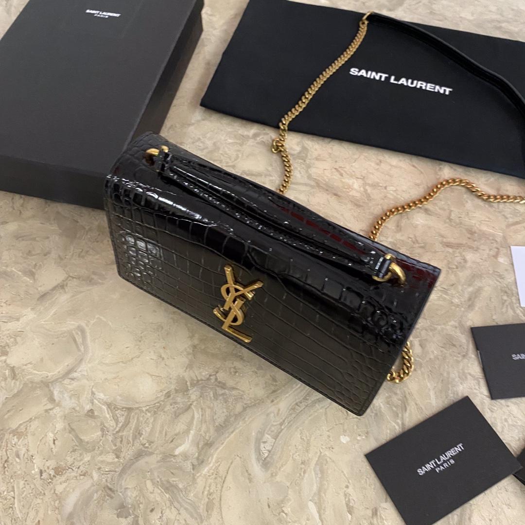 Saint Laurent Sunset Chain Wallet In Crocodile-Embossed Shiny Leather - DesignerGu