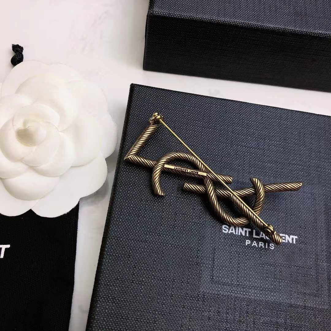 Saint Laurent Goldtone YSL Logo Brooch - DesignerGu