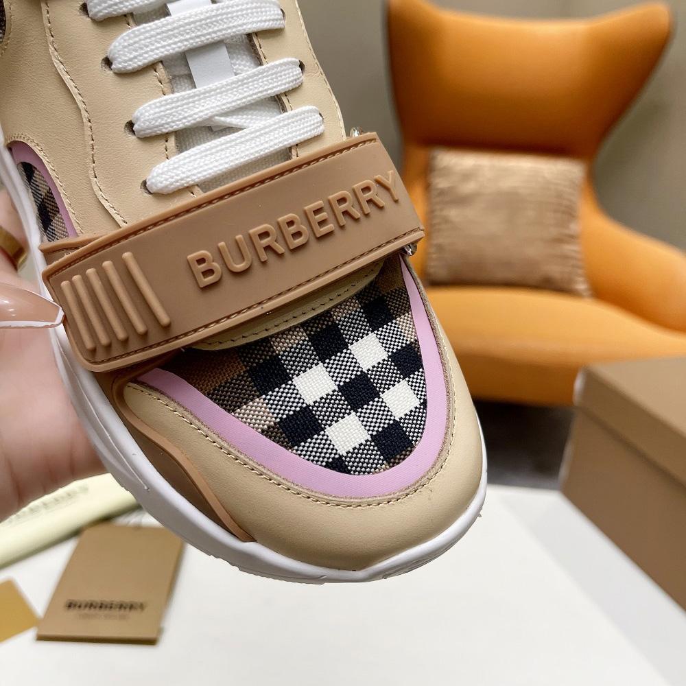 Burberry Check Cotton And Leather Sneakers - DesignerGu