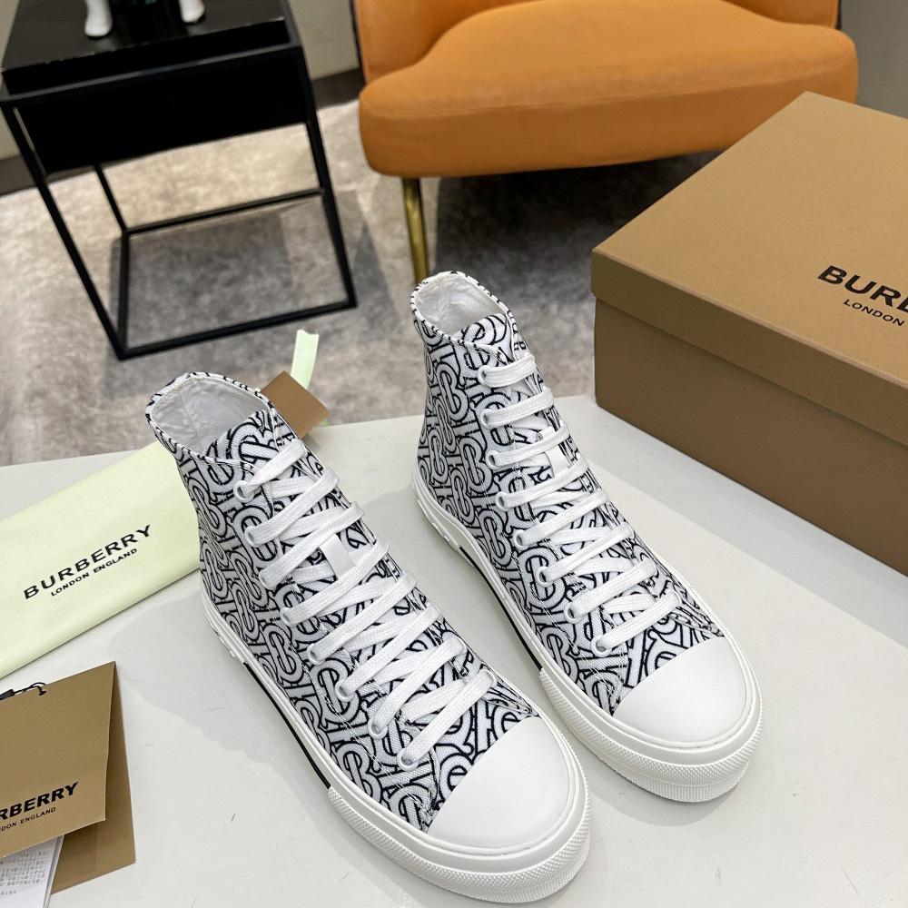 Burberry Vintage Monogram Print Cotton High-top Sneakers - DesignerGu