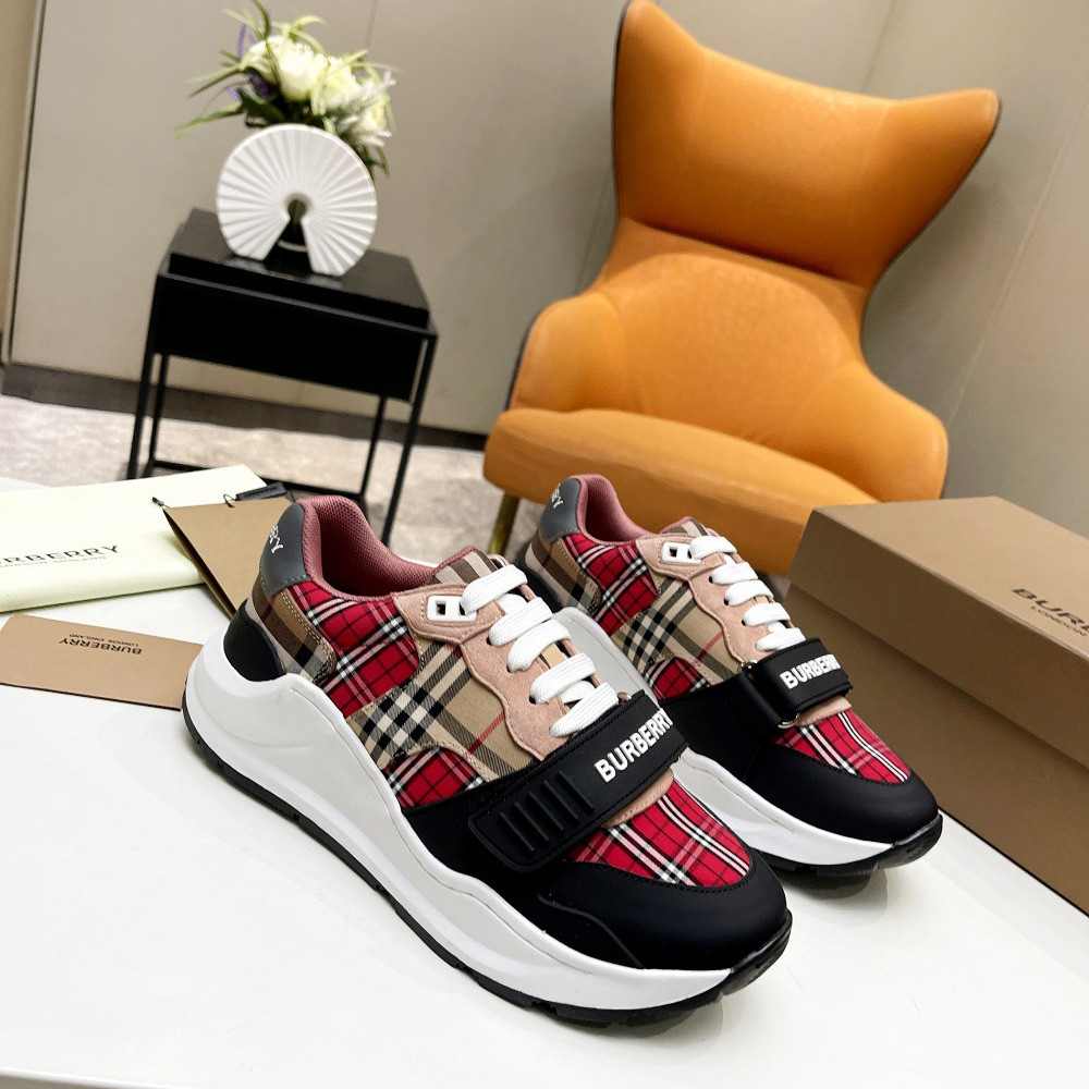 Burberry Vintage Contrast Check And Leather Sneakers - DesignerGu