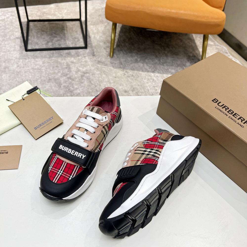 Burberry Vintage Contrast Check And Leather Sneakers - DesignerGu