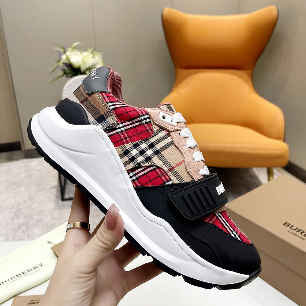 Burberry Vintage Contrast Check And Leather Sneakers - DesignerGu