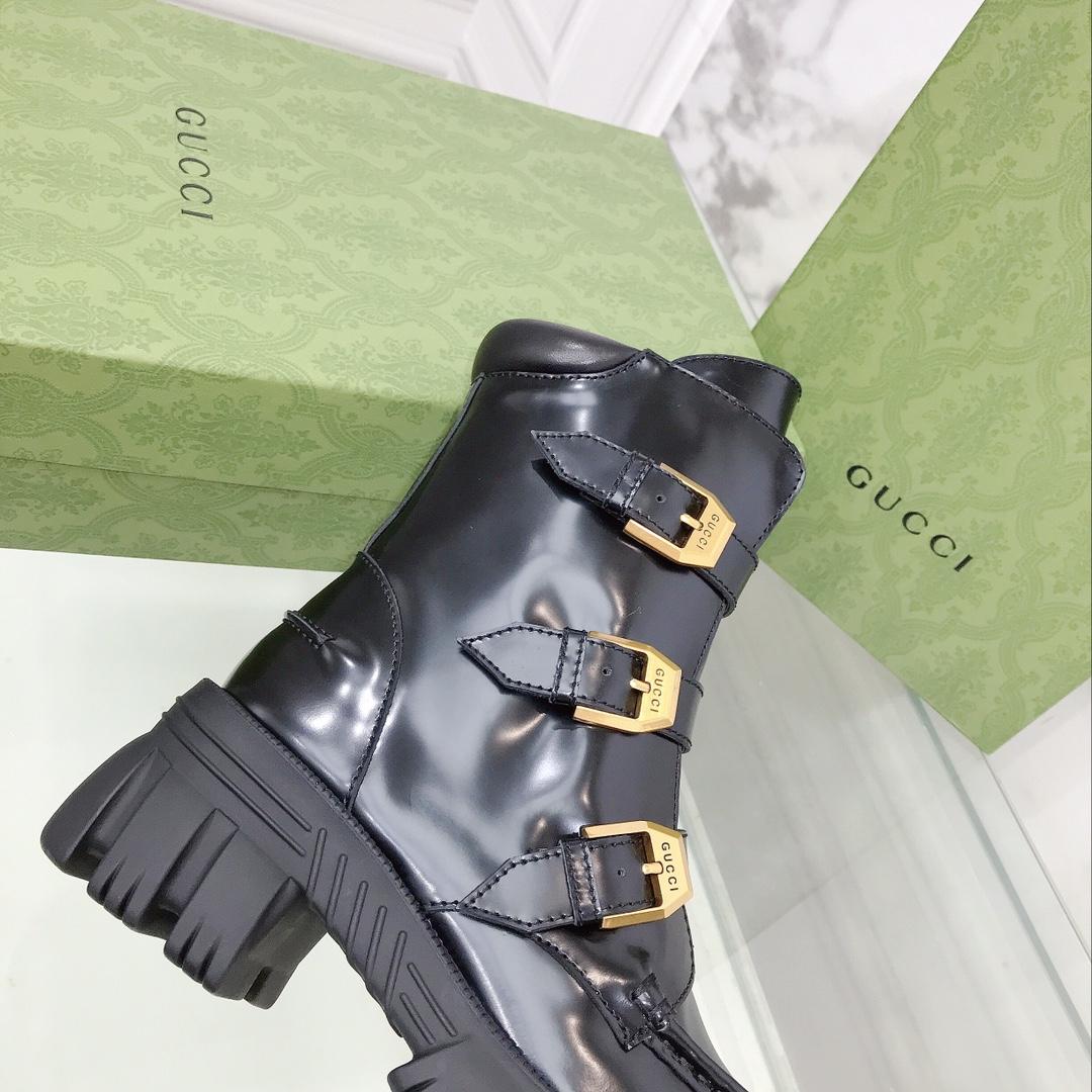 Gucci Women's Black Leather Ankle Boots - DesignerGu