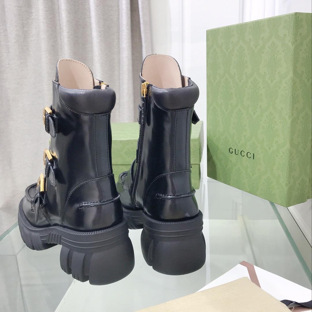 Gucci Women's Black Leather Ankle Boots - DesignerGu