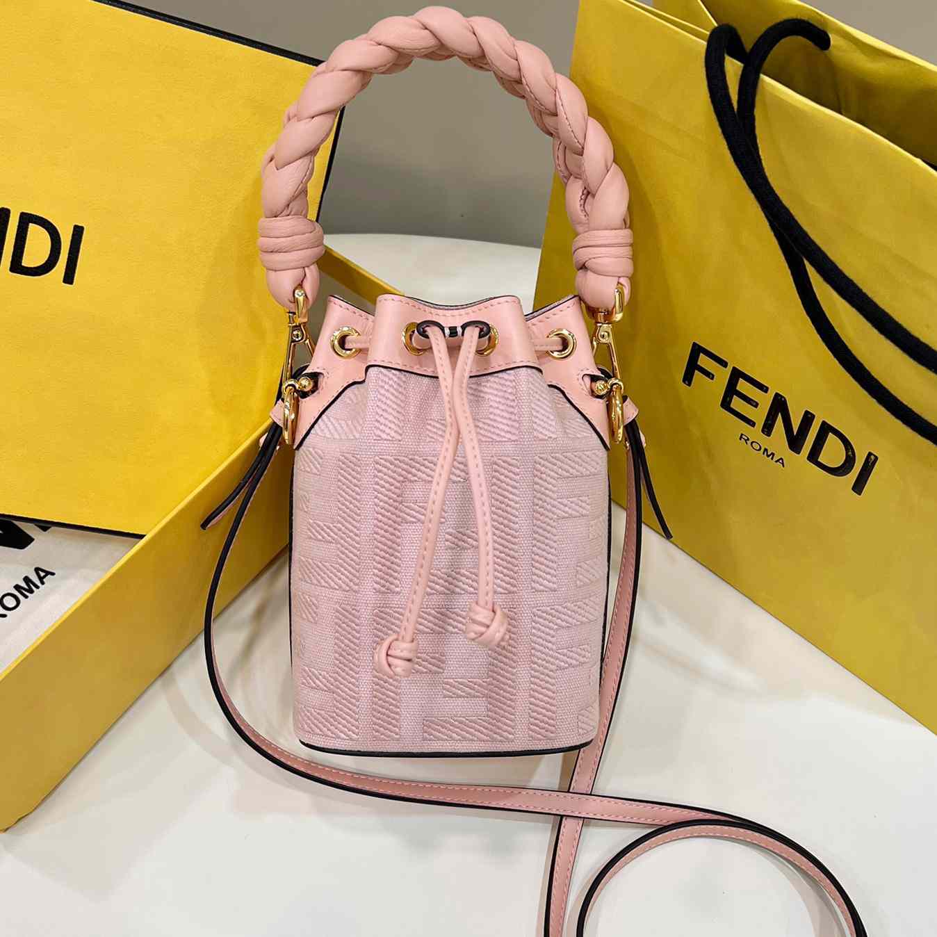 Fendi Mon Tresor Pink FF Canvas Mini-Bag (12×18×10cm)   - DesignerGu