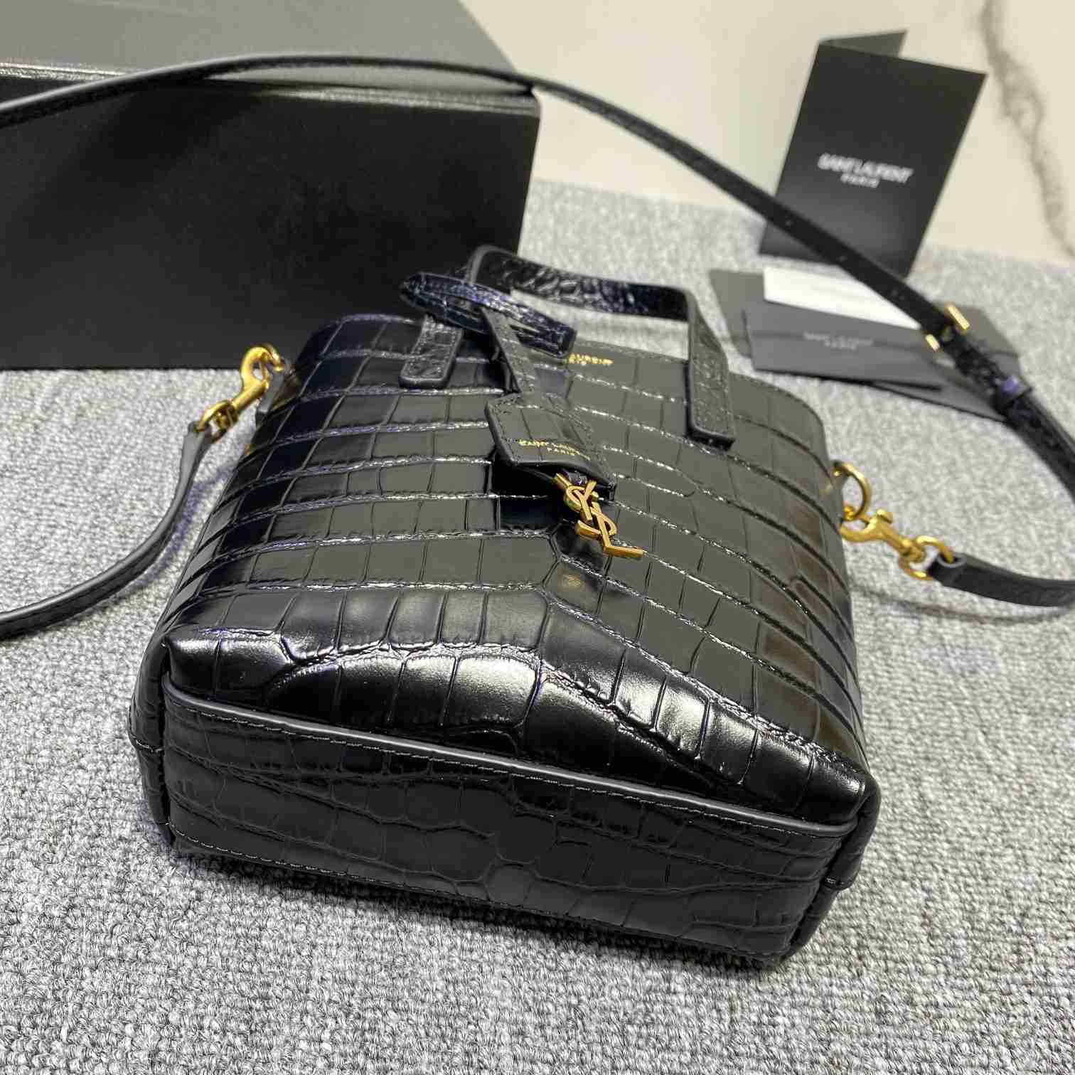 Saint Laurent Paris Mini Toy Shopping In Crocodile-Embossed Leather  - DesignerGu