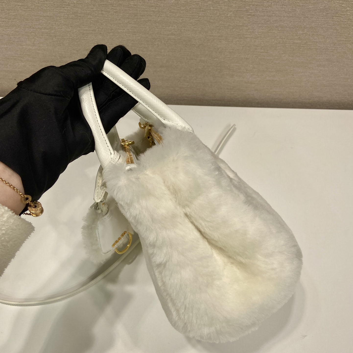 Prada Galleria Shearling Mini-Bag - DesignerGu