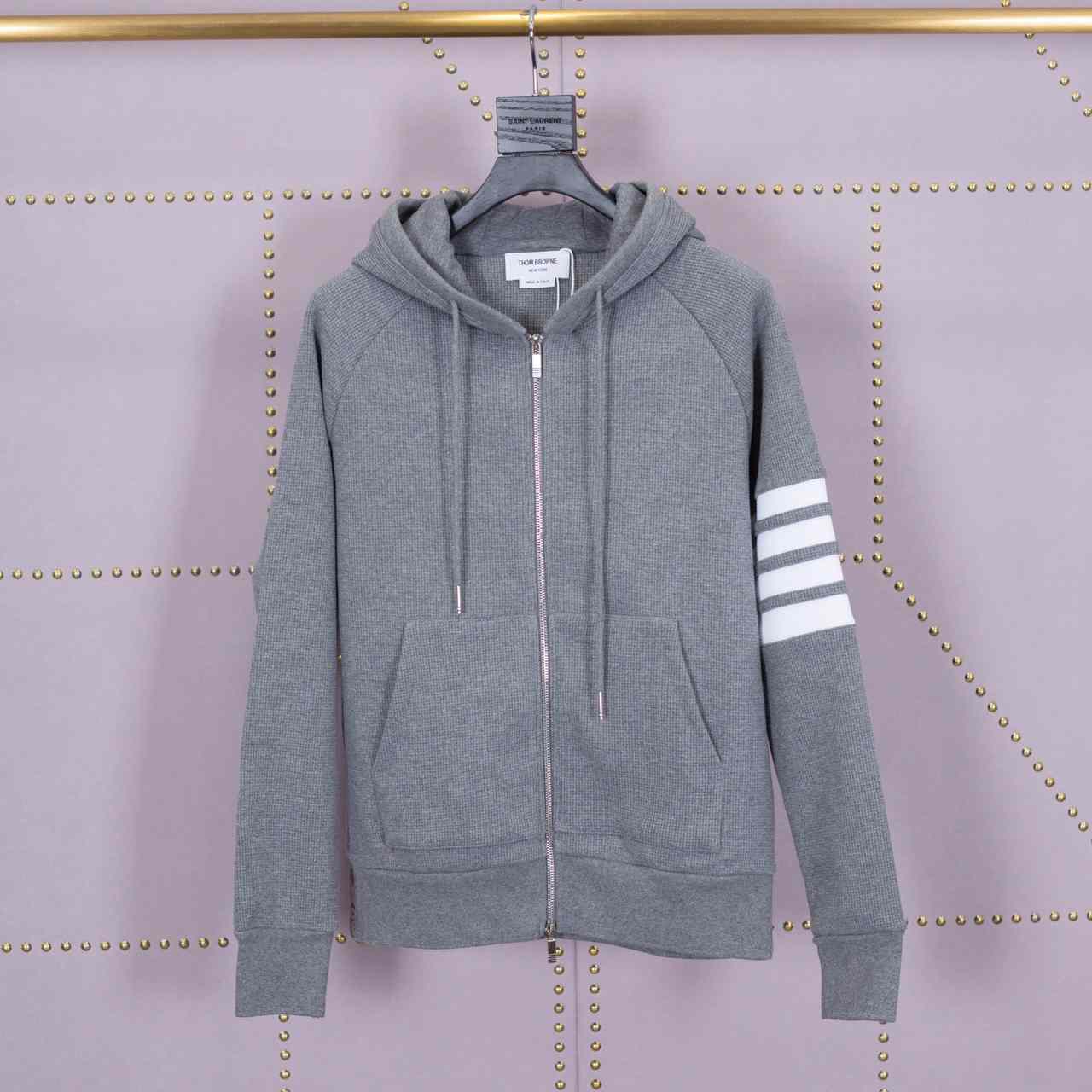 Thom Browne 4-Bar Zip-Up Cotton Hoodie - DesignerGu