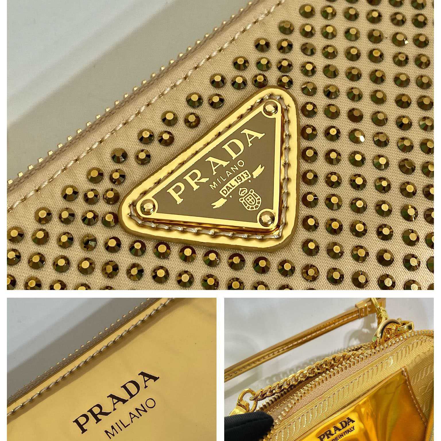 Prada Embellished Satin And Leather Mini-Pouch - DesignerGu