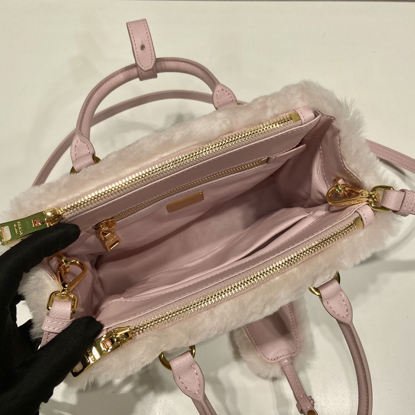 Prada Galleria Shearling Mini-Bag - DesignerGu