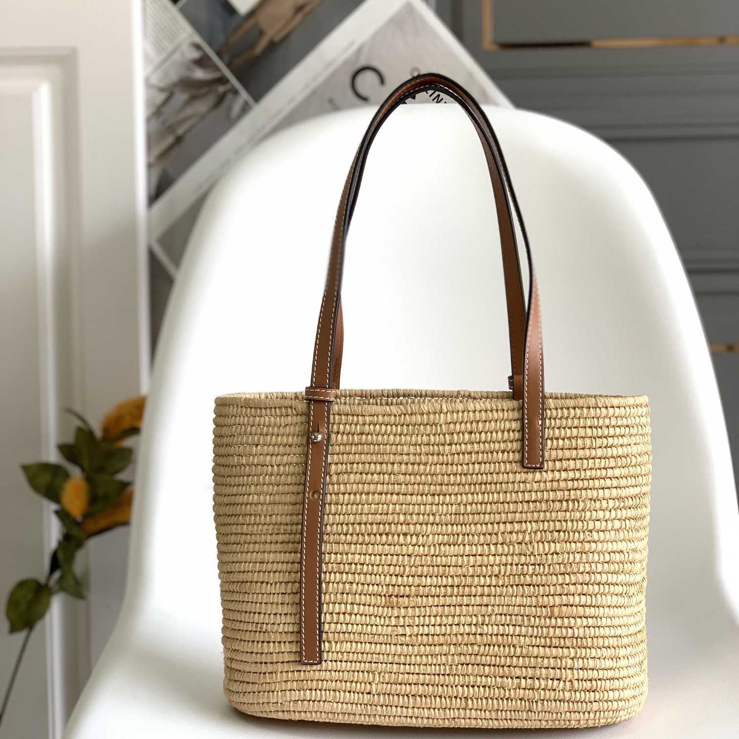 Loewe Small Square Basket bag In Raffia And Calfskin (30*21*11cm) - DesignerGu