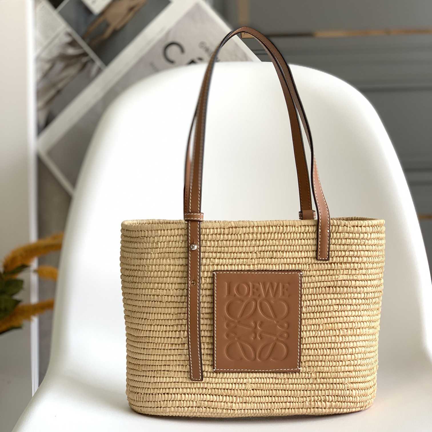 Loewe Small Square Basket bag In Raffia And Calfskin (30*21*11cm) - DesignerGu