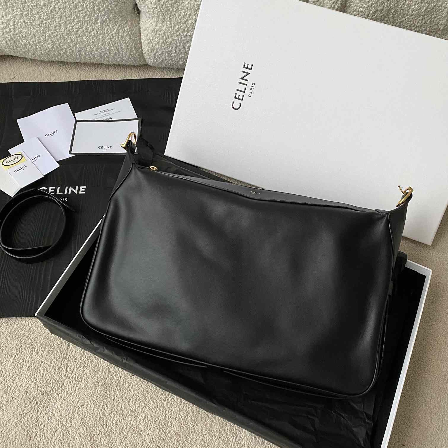 Celine Large Romy In Supple Calfskin Black - DesignerGu