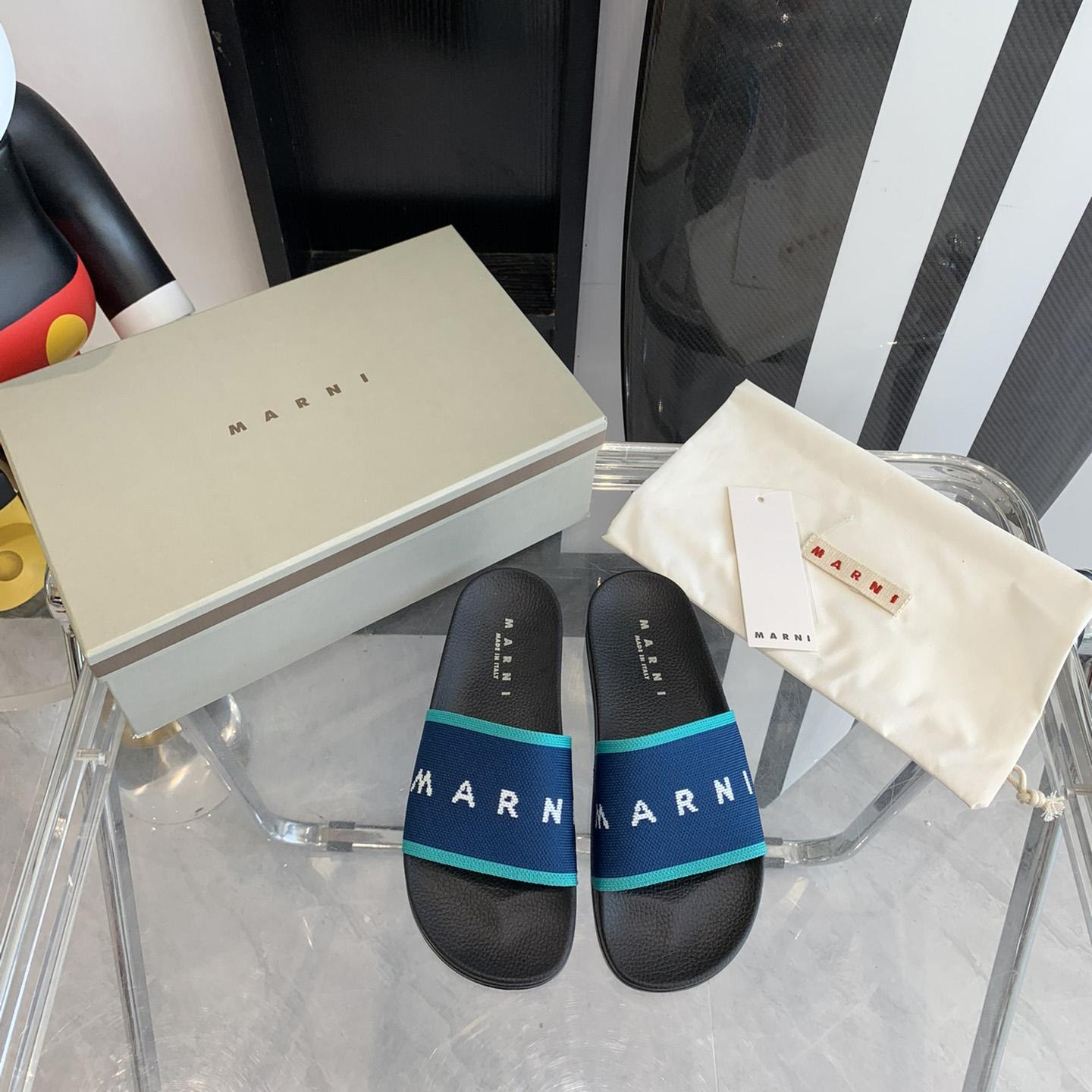 Marni Blue Logo Jacquard Rubber Slide - DesignerGu