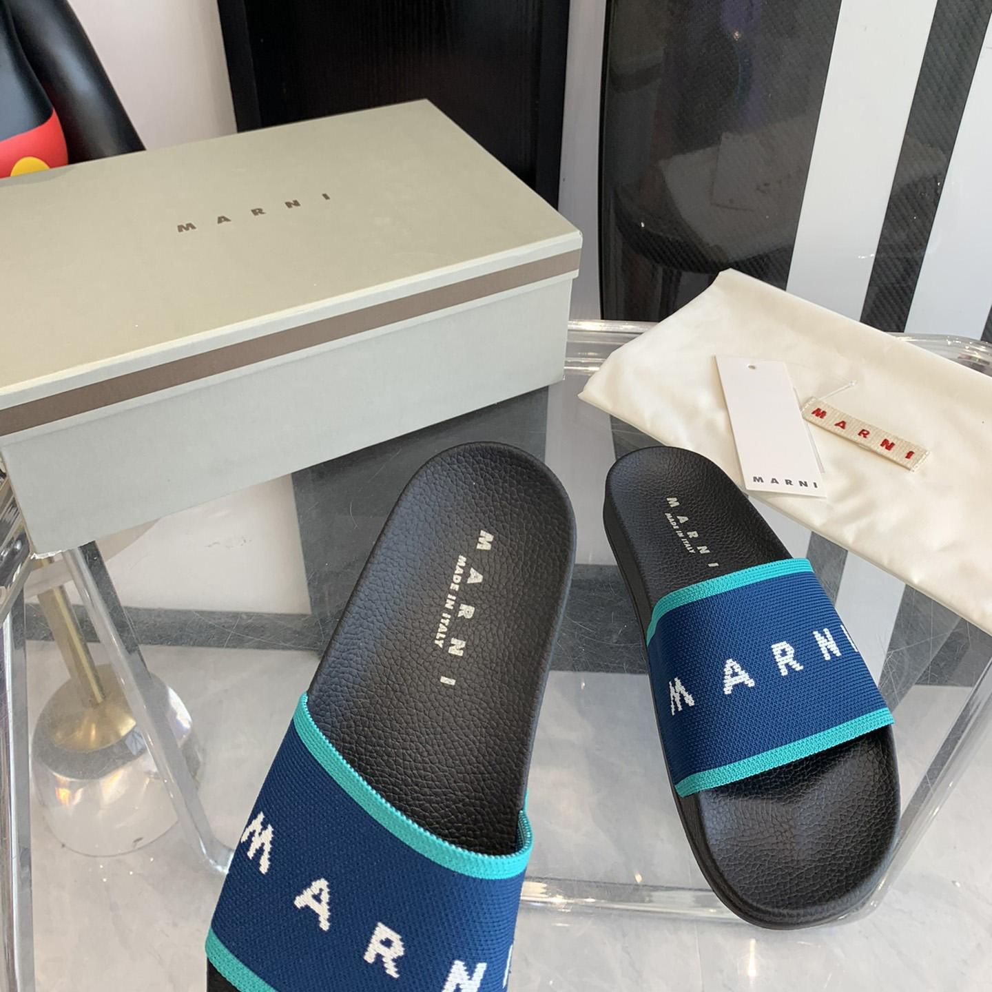 Marni Blue Logo Jacquard Rubber Slide - DesignerGu