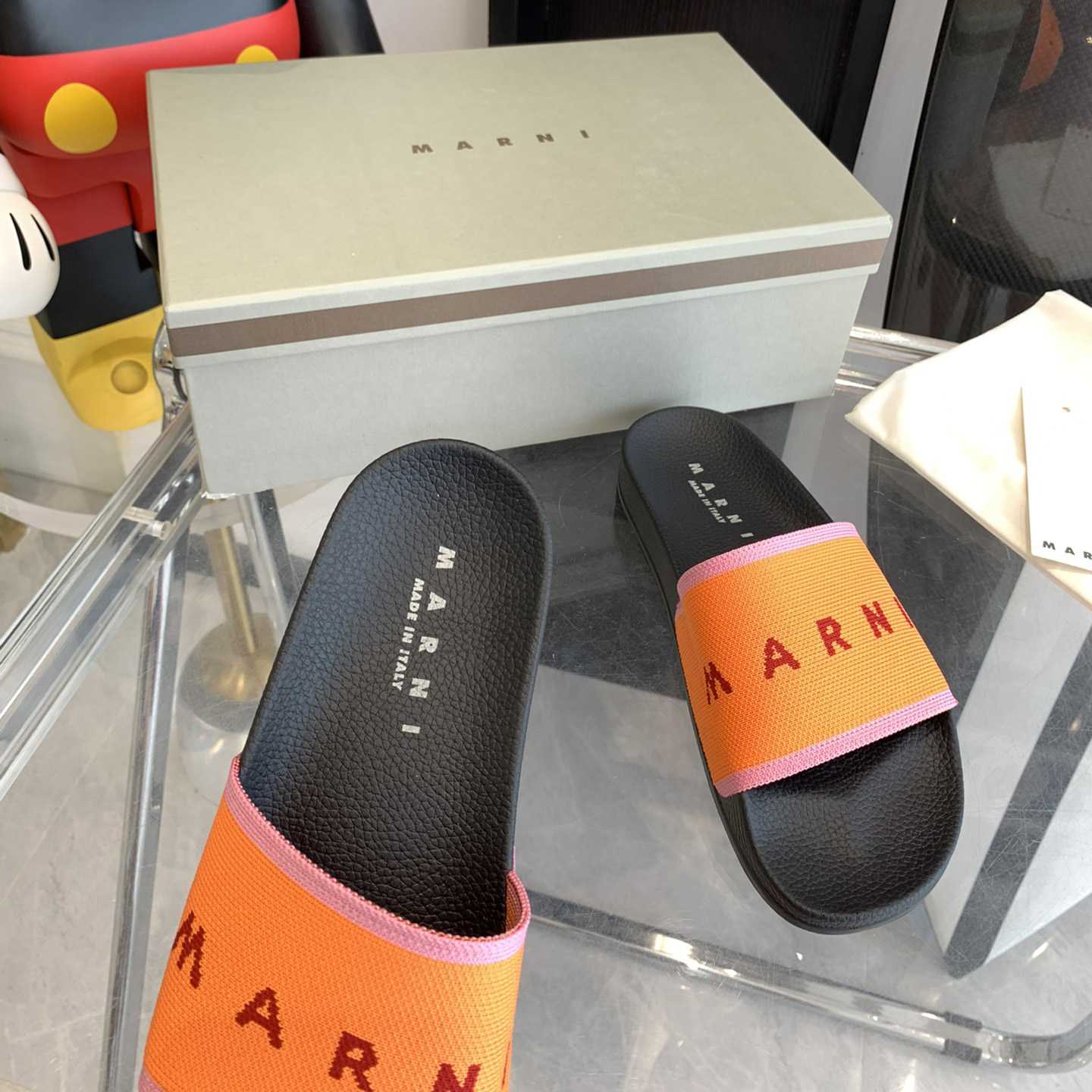 Marni Orange Logo Jacquard Rubber Slide - DesignerGu