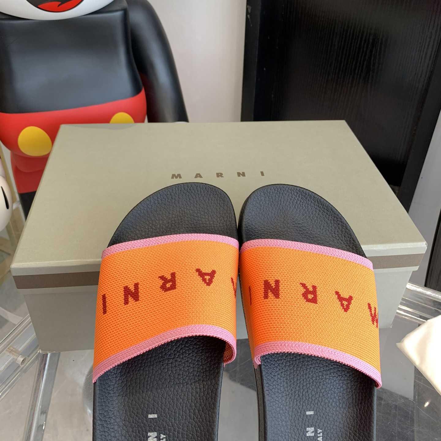 Marni Orange Logo Jacquard Rubber Slide - DesignerGu