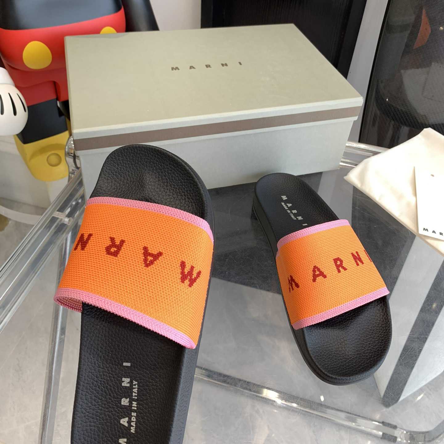 Marni Orange Logo Jacquard Rubber Slide - DesignerGu