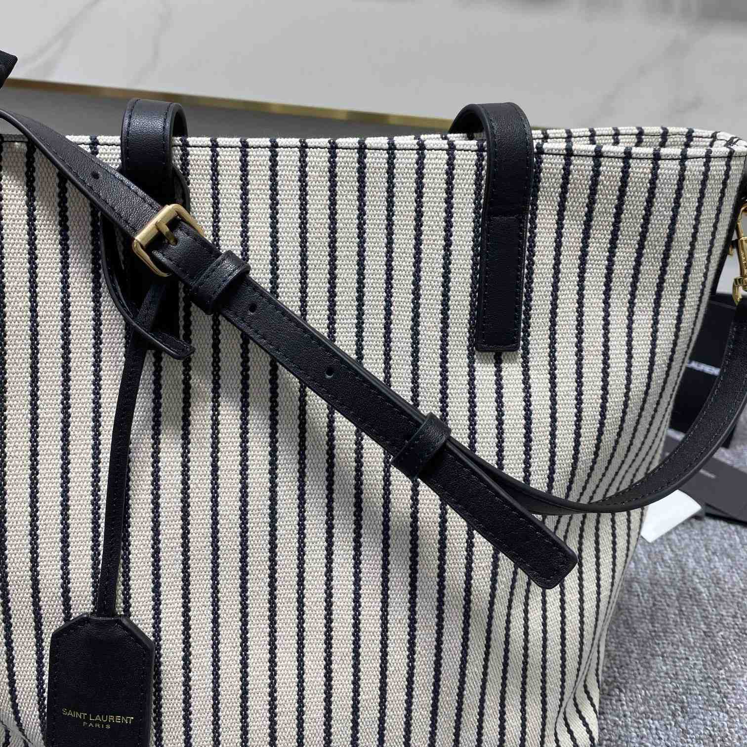 Saint Laurent Shopping Toy Striped Canvas Tote (25x28x8cm) - DesignerGu