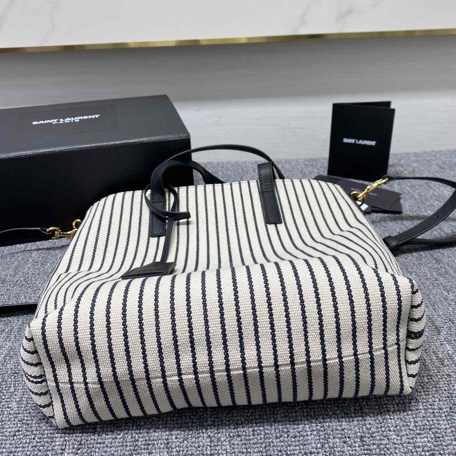 Saint Laurent Shopping Toy Striped Canvas Tote (25x28x8cm) - DesignerGu